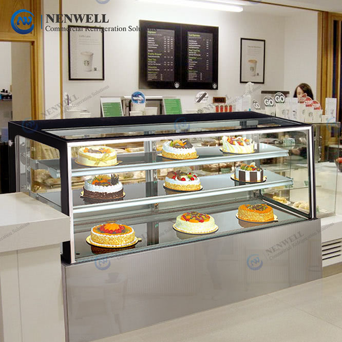 refrigerated glass cake counter